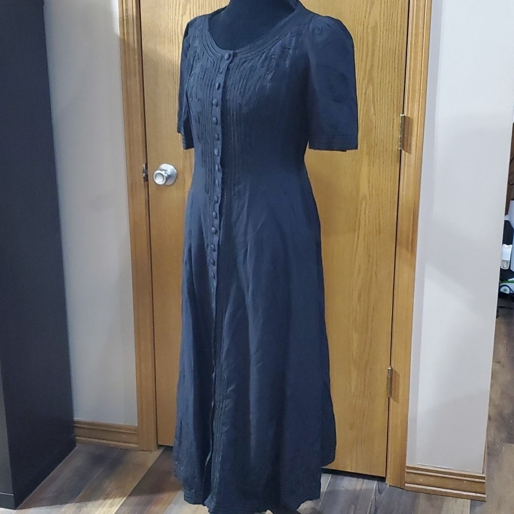 Vintage Sarah Elizabeth embellished black button down maxi Prairie dress